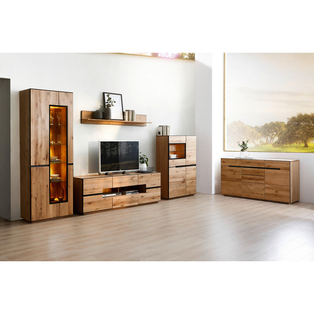 Thumbnail - Linea Natura Highboard Kelio, Anthrazit, Eiche, Glas, Holzwerkstoff, Eiche, furniert, massiv, 4 Fächer, 89x136x38 cm, Be...