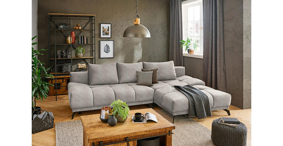 ECKSOFA in Chenille Sandfarben  - Sandfarben/Schwarz, MODERN, Textil/Metall (290/182cm) - Hom`in