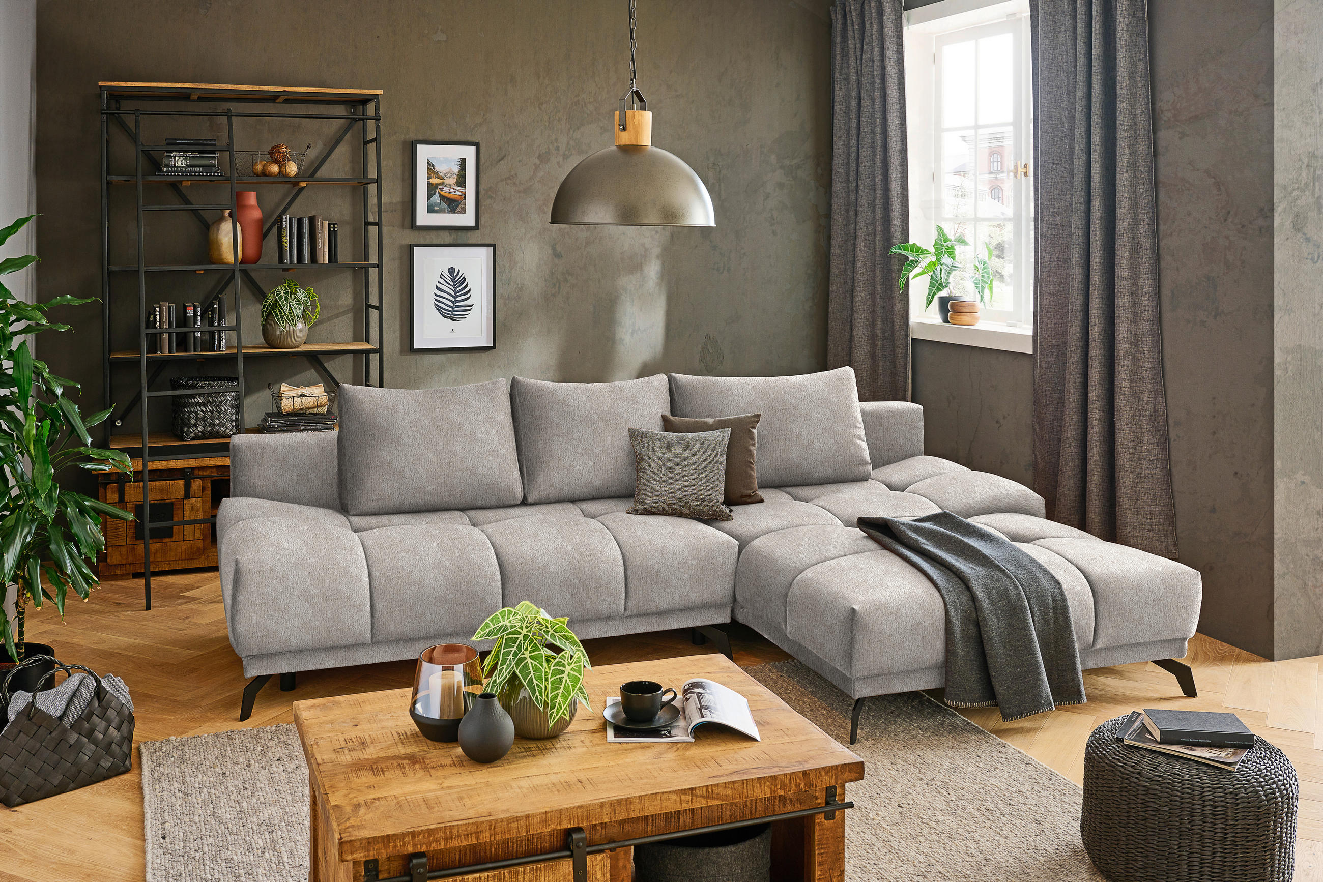 ECKSOFA in Chenille Sandfarben  - Sandfarben/Schwarz, Modern, Textil/Metall (290/182cm) - Hom`in