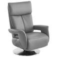 RELAXSESSEL in Leder Hellgrau  - Edelstahlfarben/Hellgrau, Design, Leder/Metall (78/112/85cm) - Cantus