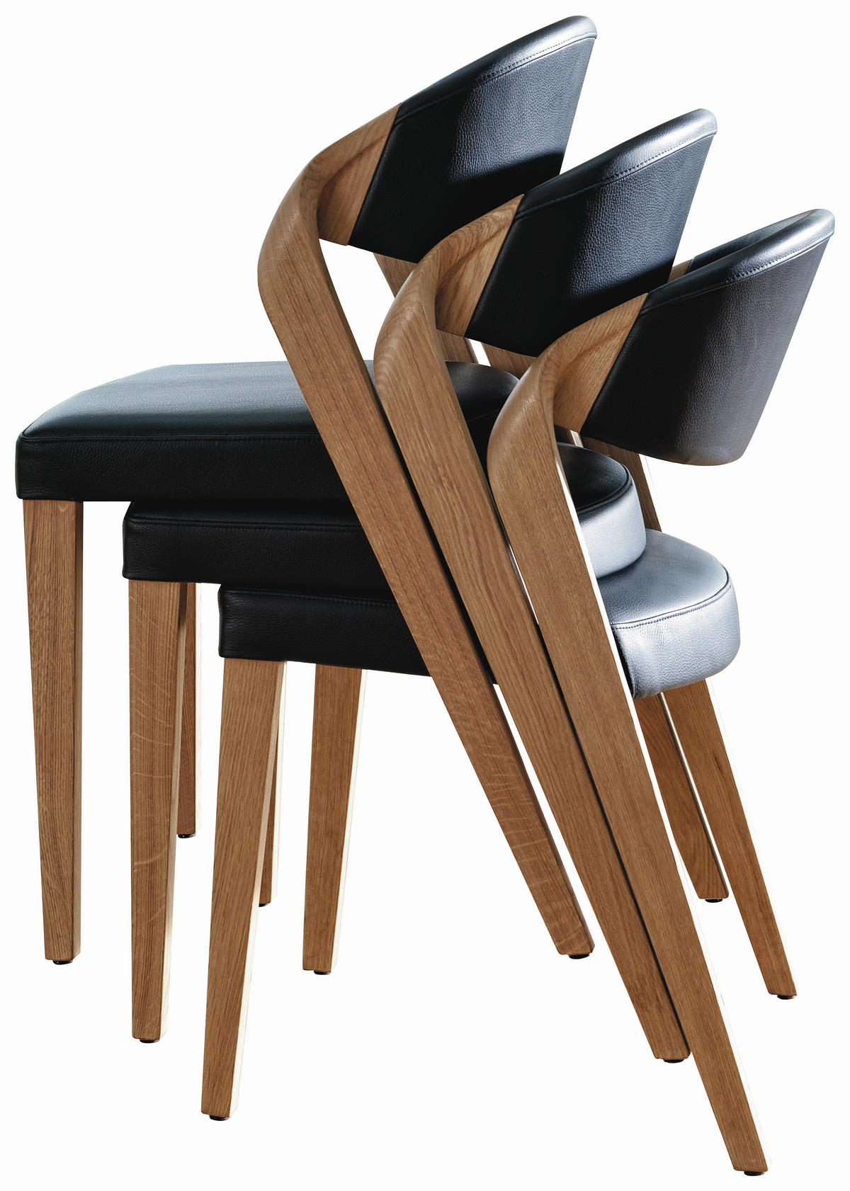 SCAUN in lemn, piele negru, culoare lemn stejar  - culoare lemn fag/culoare lemn stejar, Natur, lemn/piele (53/82/57cm) - Voglauer