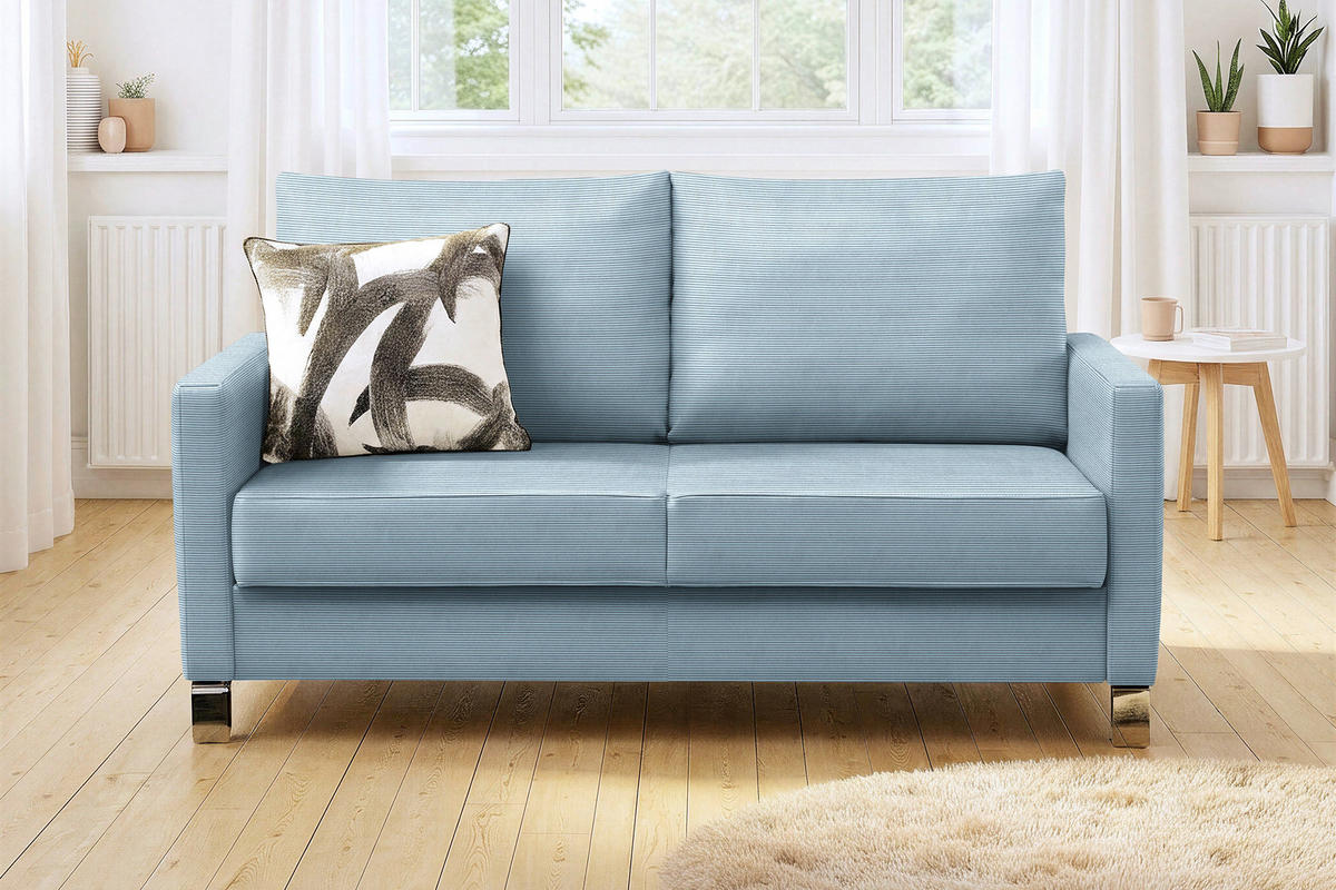 SCHLAFSOFA Feincord Hellblau  - Chromfarben/Hellblau, Design, Textil/Metall (140/90/95cm) - Bali