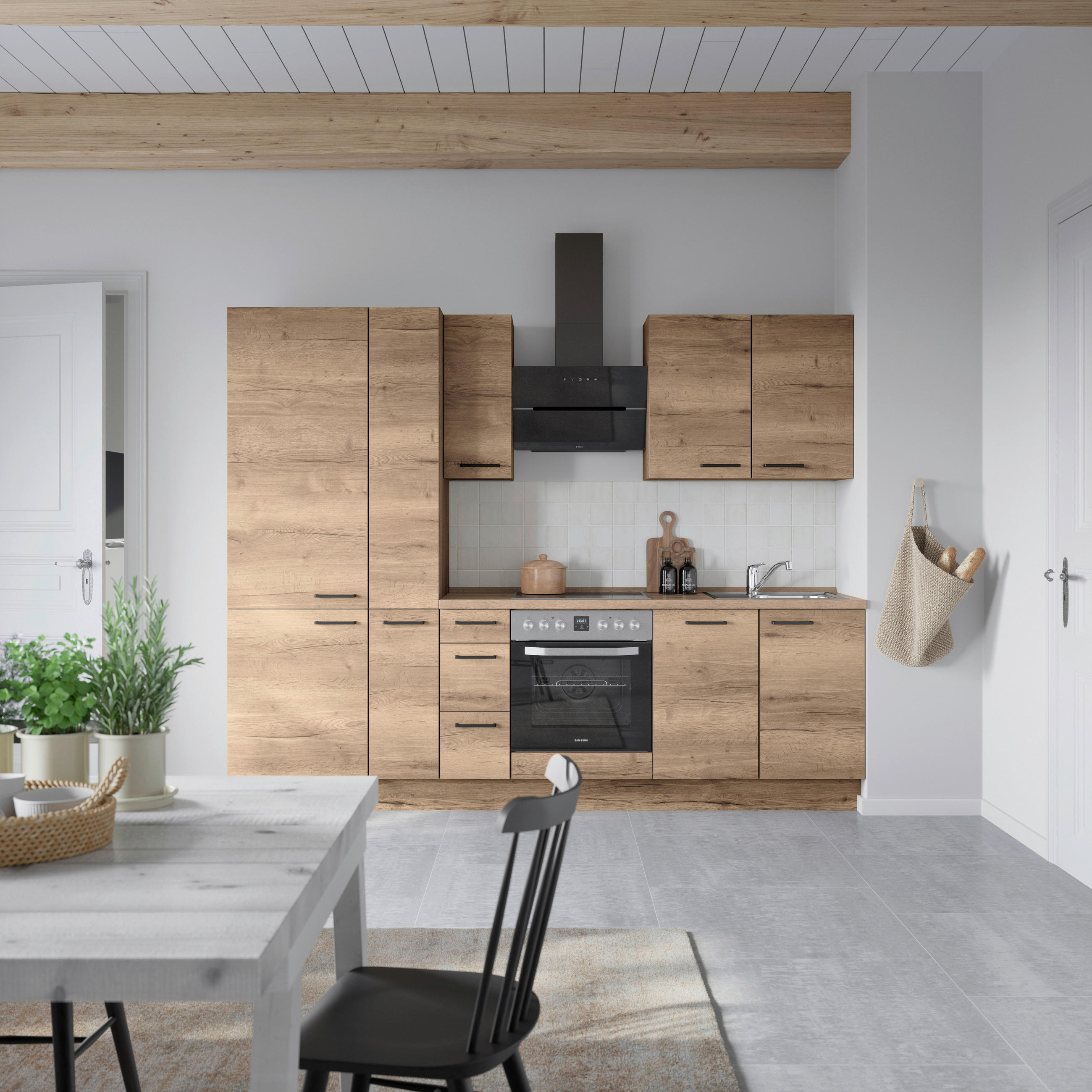 KÜCHENLEERBLOCK 270 cm   in Eiche dunkel  - Eiche dunkel/Schwarz, MODERN, Holzwerkstoff/Metall (270cm) - Nobilia