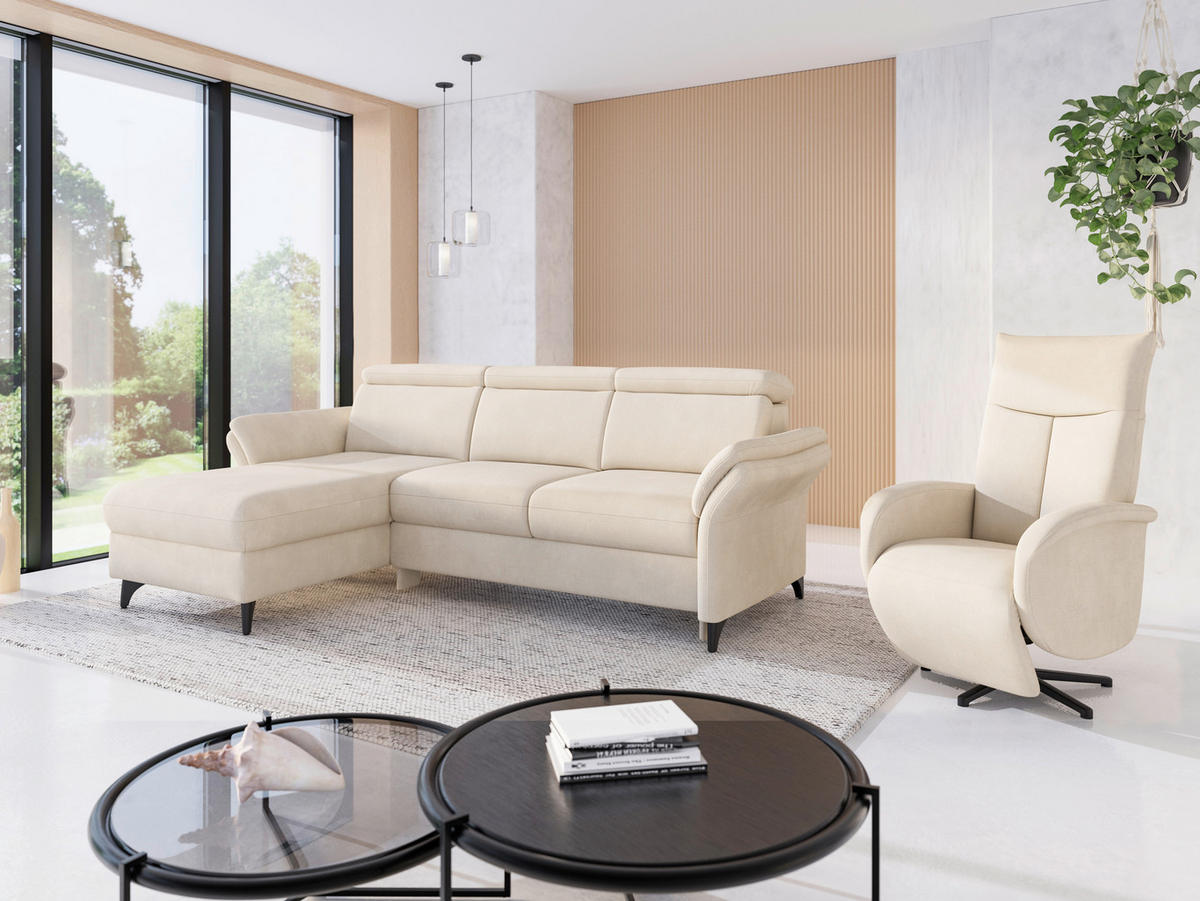 ECKSOFA GLENDALE E Sandfarben Chenille  - Sandfarben/Schwarz, KONVENTIONELL, Textil/Metall (166/253cm) - Sit & More