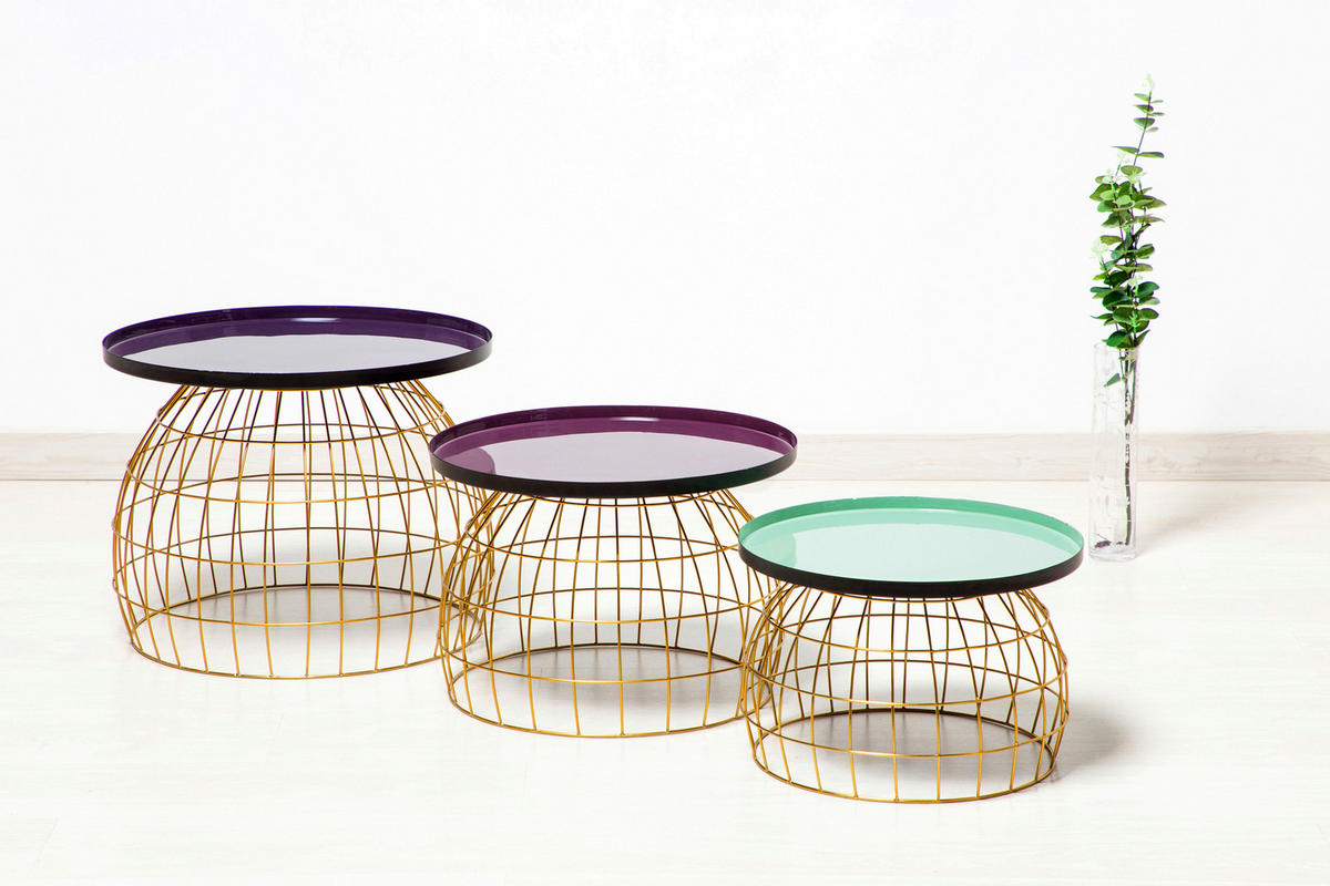 SADA STOLKŮ, purpurová, světle zelená, švestková - světle zelená/purpurová, Design, kov - MID.YOU