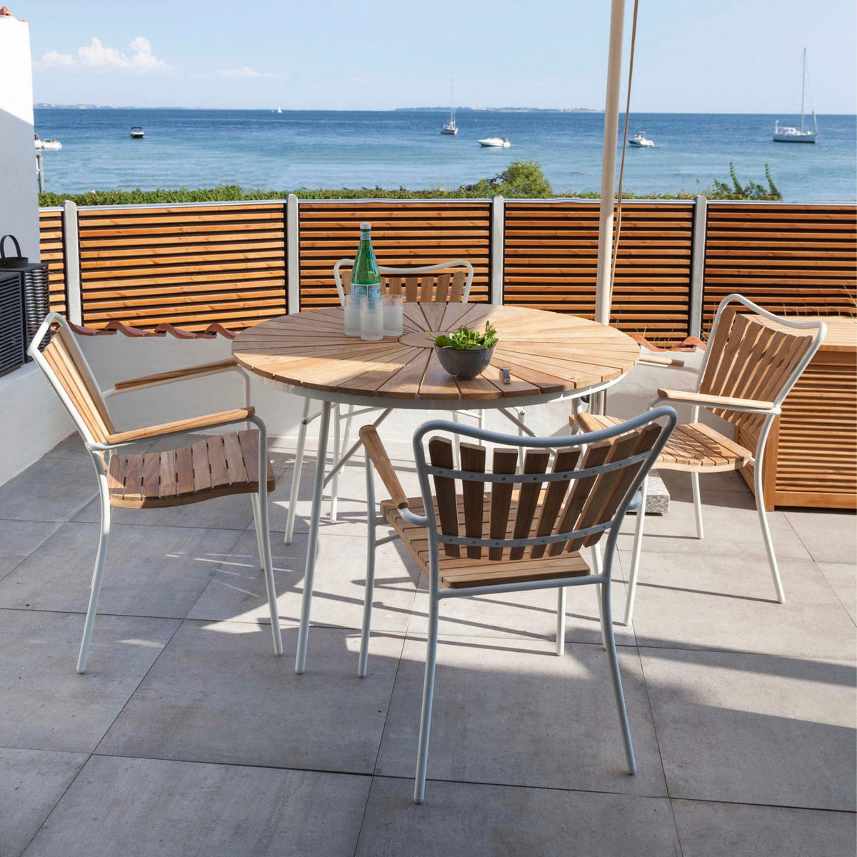 GARTENTISCHGRUPPE Teakholzvollmassiv  - Naturfarben/Weiß, Natur, Holz - Gardenson