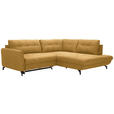 ECKSOFA in Flachgewebe, Leinenoptik Currygelb  - Currygelb/Schwarz, Design, Textil/Metall (247/208cm) - Xora