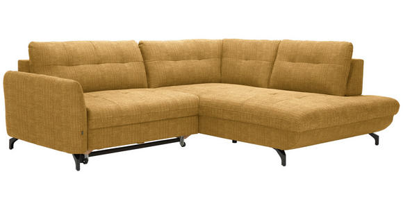 ECKSOFA in Flachgewebe, Leinenoptik Currygelb  - Currygelb/Schwarz, Design, Textil/Metall (247/208cm) - Xora