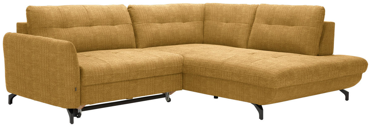 ECKSOFA in Flachgewebe, Leinenoptik Currygelb  247/208 cm  - Currygelb/Schwarz, MODERN, Textil/Metall (247/208cm) - Xora