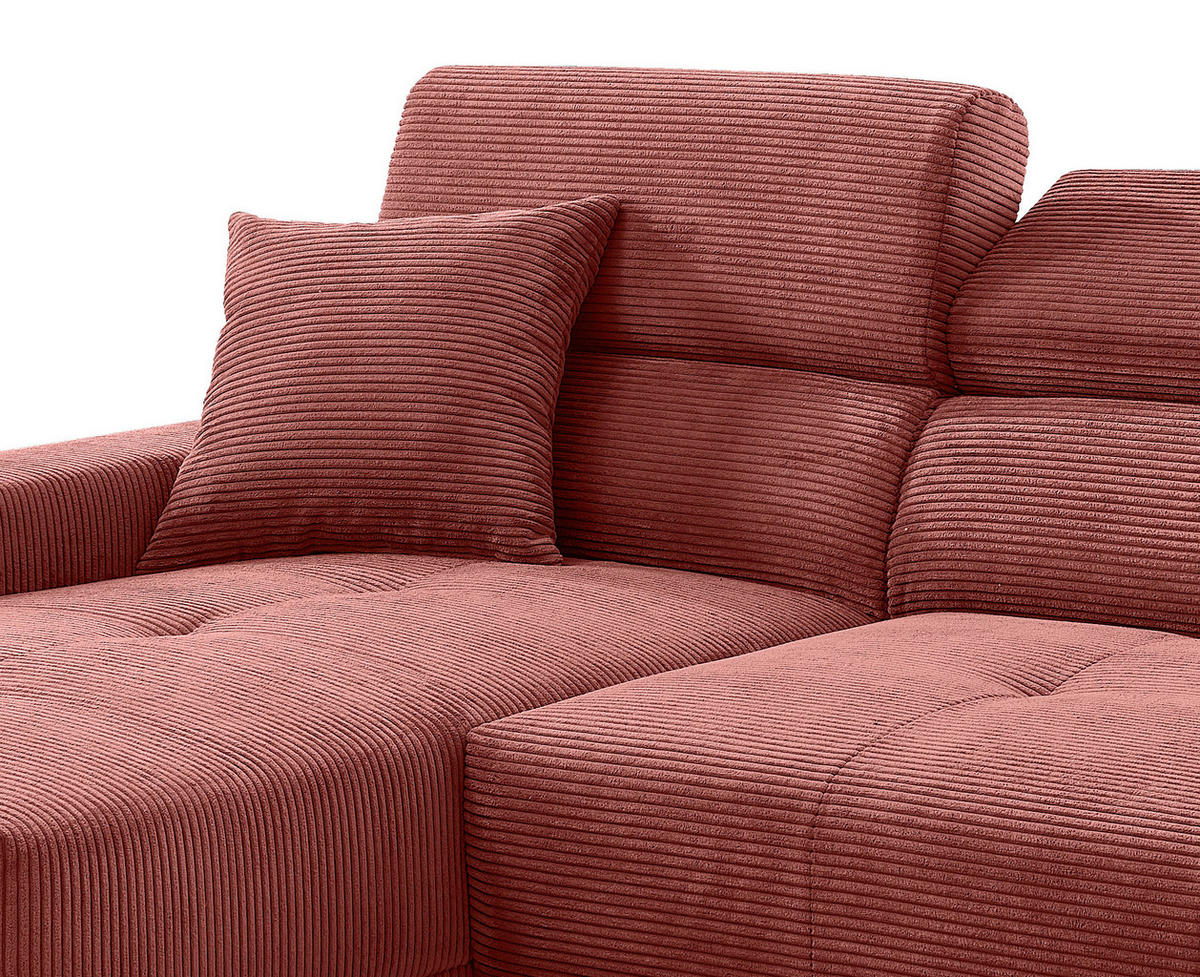 ECKSOFA Cord Koralle  - Koralle/Schwarz, Basics, Textil/Metall (183/250cm) - Livetastic
