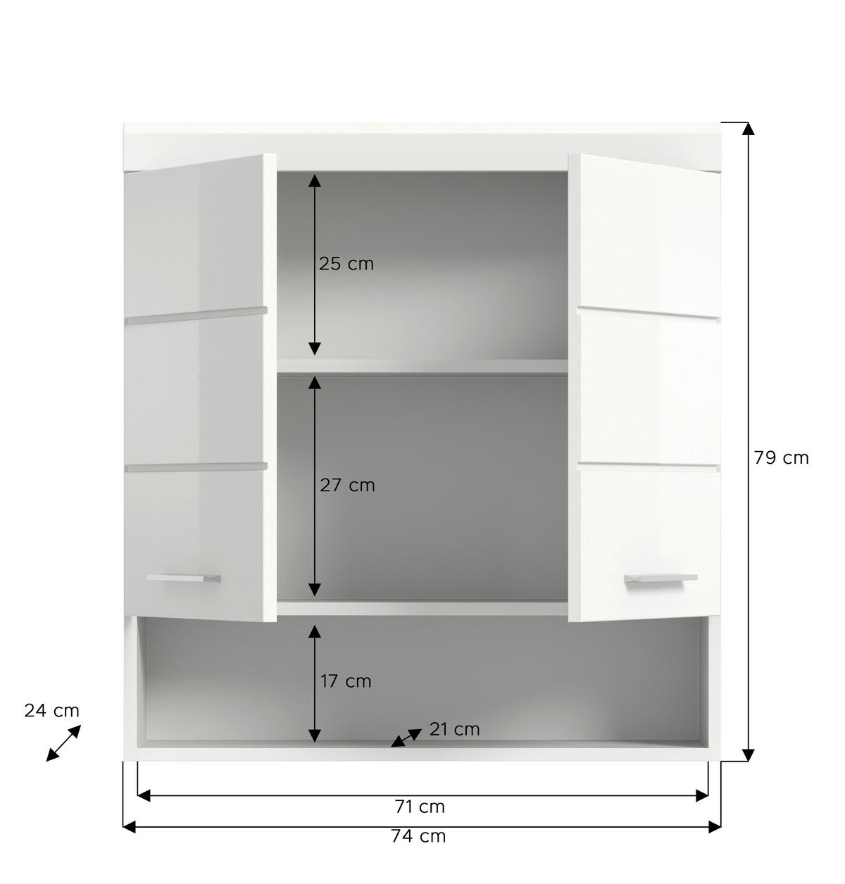HÄNGESCHRANK 74/79/24 cm  - Weiß Hochglanz/Silberfarben, MODERN, Holzwerkstoff/Kunststoff (74/79/24cm) - MID.YOU