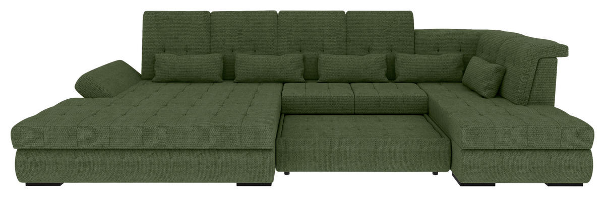 WOHNLANDSCHAFT Olivgrün Struktur  - Schwarz/Olivgrün, KONVENTIONELL, Kunststoff/Textil (212/358/222cm) - Carryhome