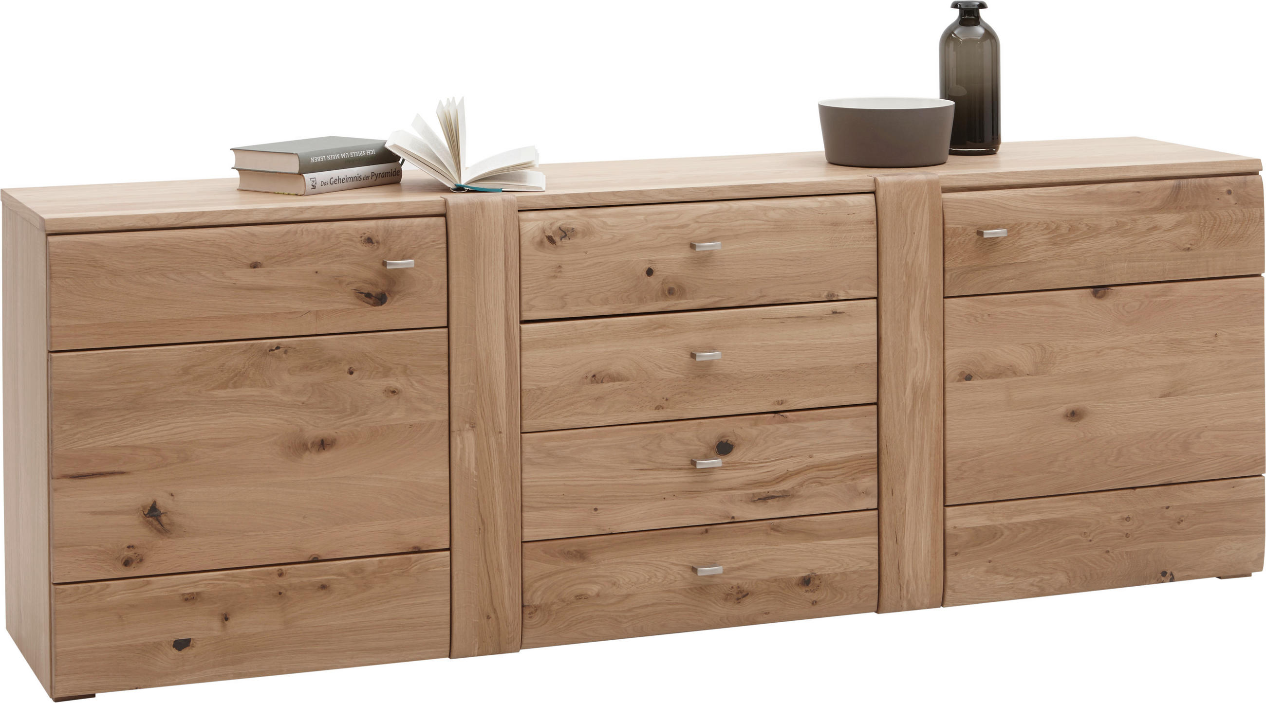 SIDEBOARD Eiche furniert, massiv Eichefarben  - Eichefarben/Alufarben, KONVENTIONELL, Holz/Holzwerkstoff (202/70,7/44,1cm) - Voleo