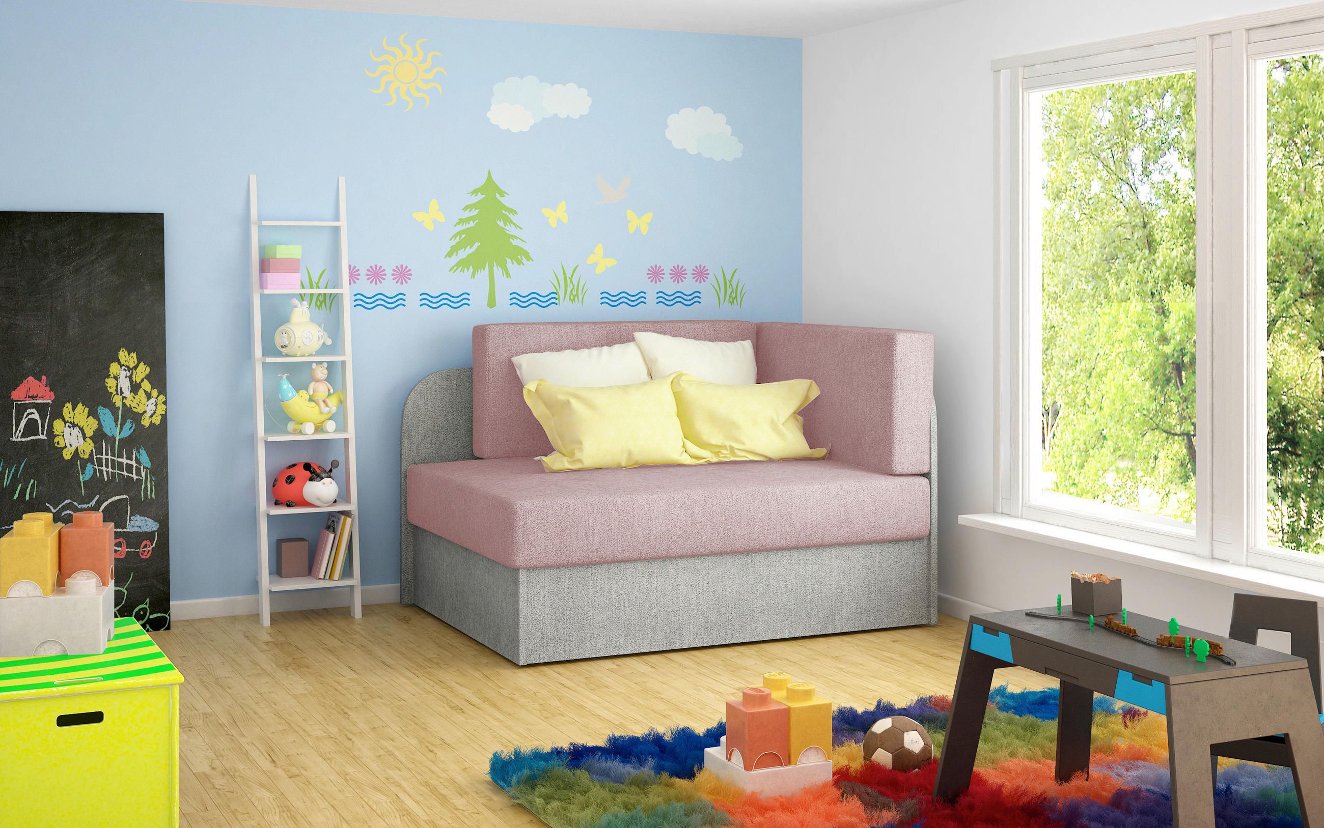 JUGEND- UND KINDERSOFA Textil Rosa, Hellgrau  - Hellgrau/Schwarz, Design, Kunststoff/Textil (104/60/75cm) - MID.YOU