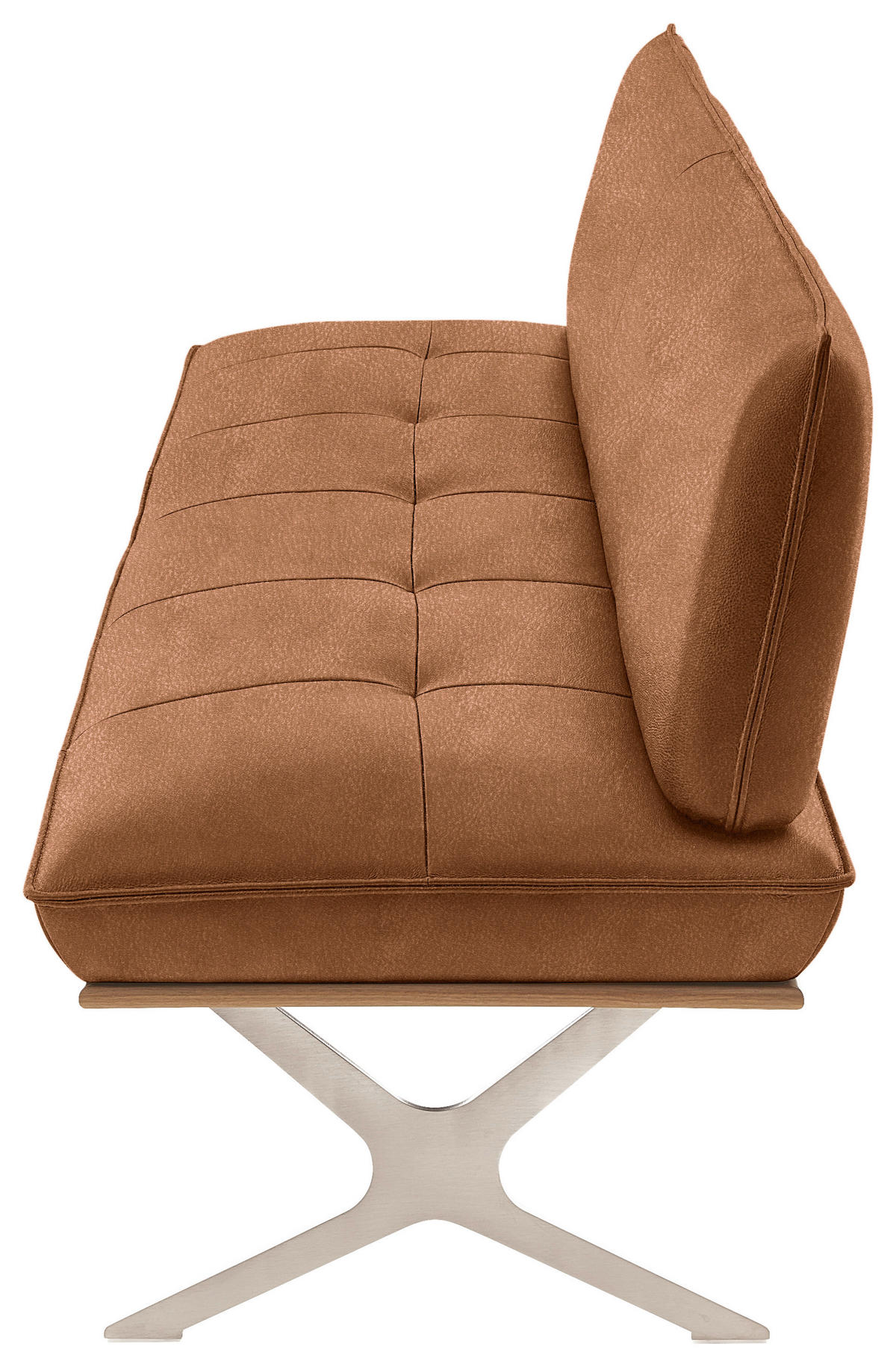 SITZBANK in Holz, Metall, Leder Edelstahlfarben, Cognac  - Edelstahlfarben/Cognac, Design, Leder/Holz (214/88/66cm) - Koinor