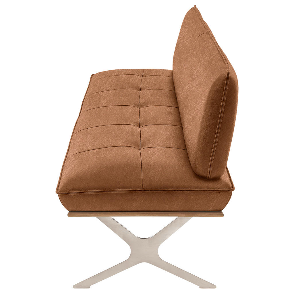 Thumbnail - Koinor Sitzbank, Edelstahl, Cognac, Holz, Metall, Leder, Echtleder, Büffelleder, Nussbaum, furniert, 3-Sitzer, 214x88x66...