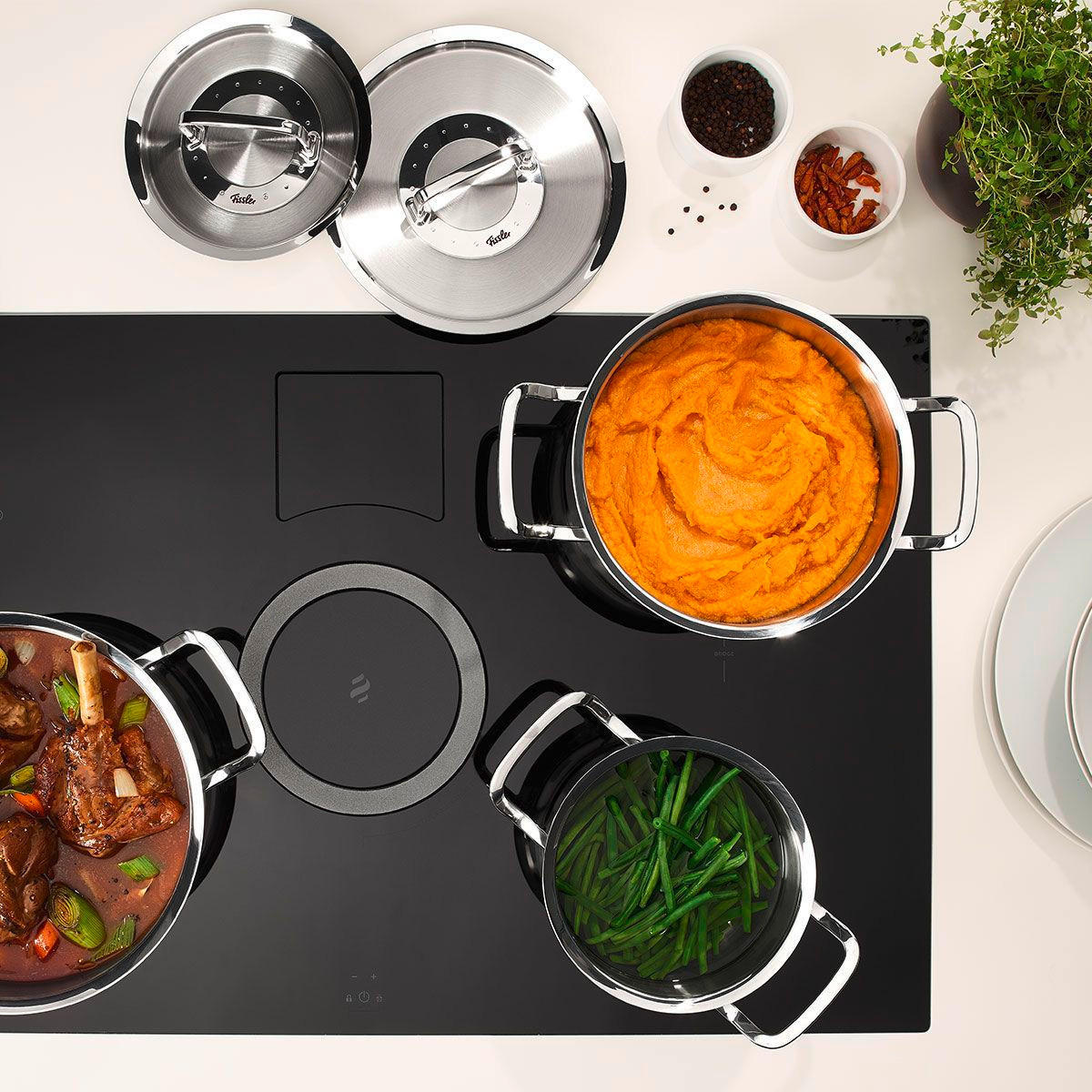 KOCHTOPFSET ORIGINAL-PROFI COLLECTION® 5-teilig  - Silberfarben, Design, Metall - Fissler