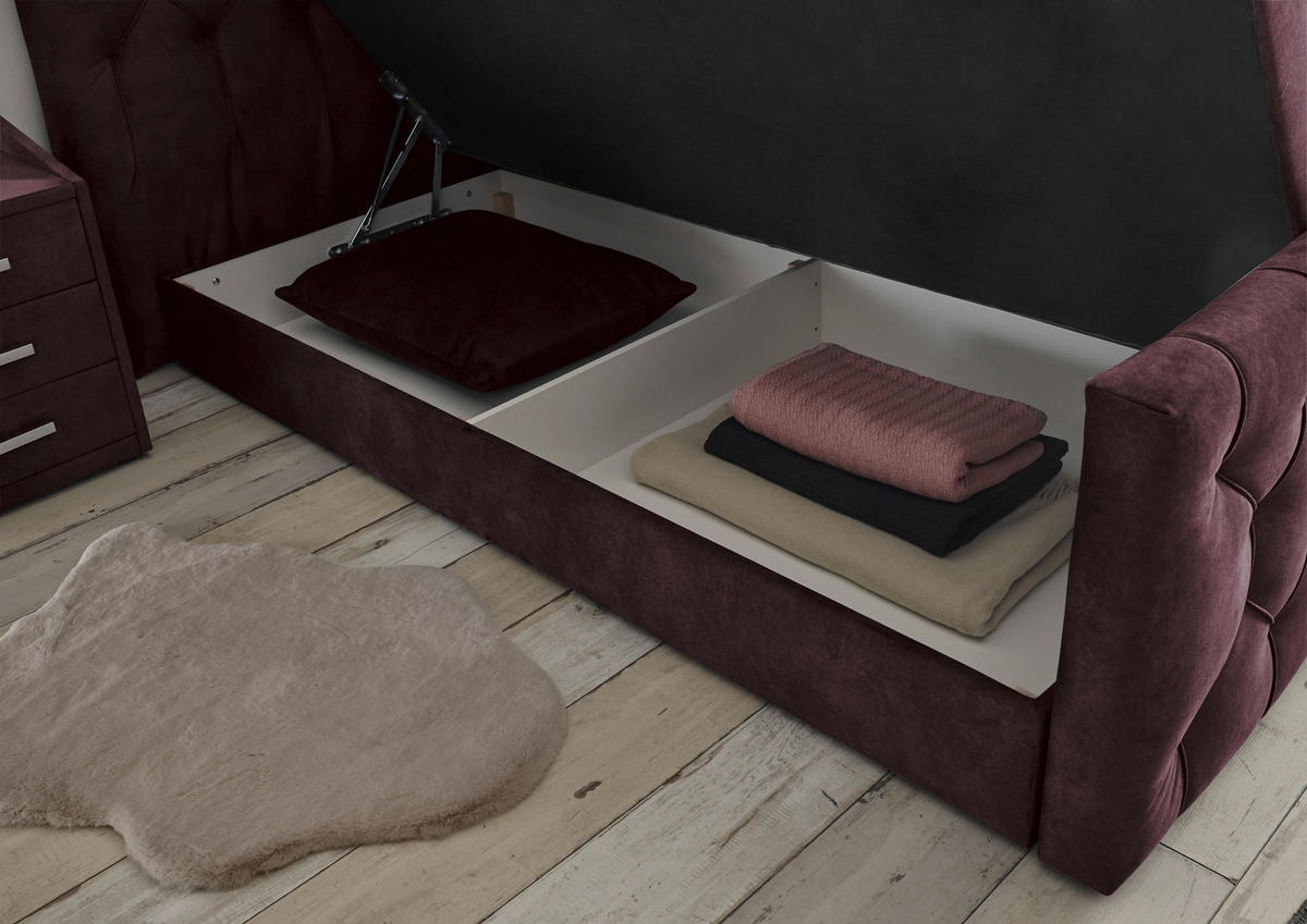 BOXSPRINGBETT 180/200 cm  in Aubergine  - Aubergine/Schwarz, MODERN, Holzwerkstoff/Kunststoff (180/200cm) - MID.YOU