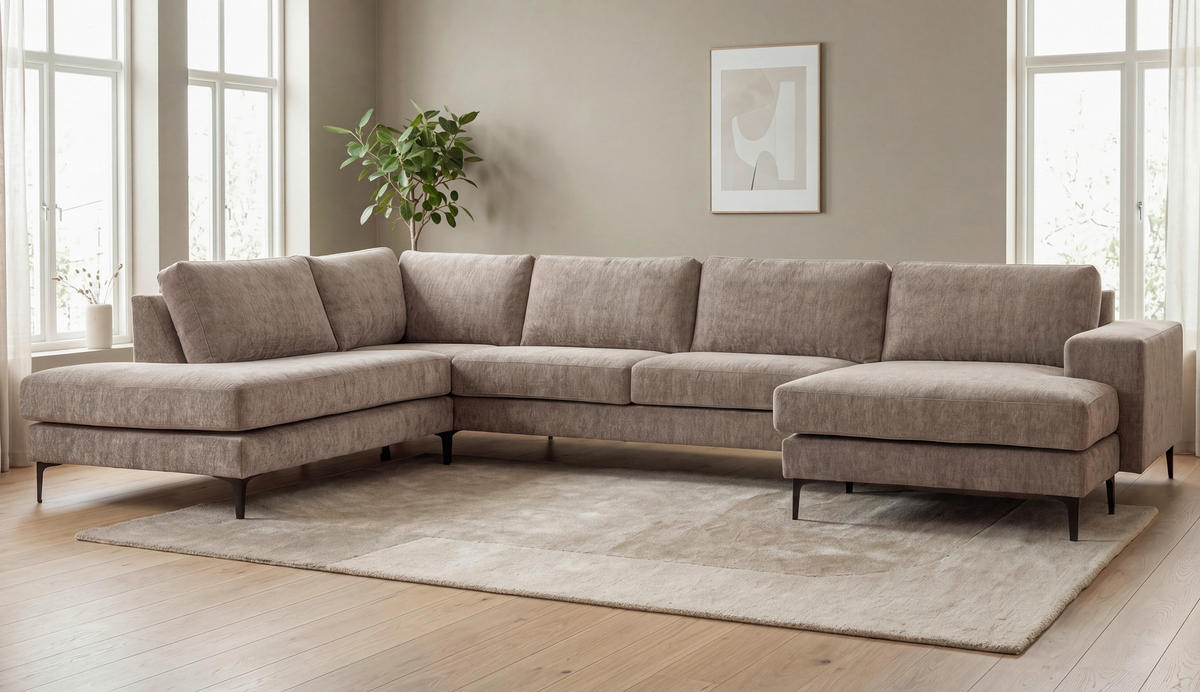SOFFA i flatväv ljusbrun  - ljusbrun/svart, Klassisk, metall/trä (363/86/238cm) - Pure Home Comfort