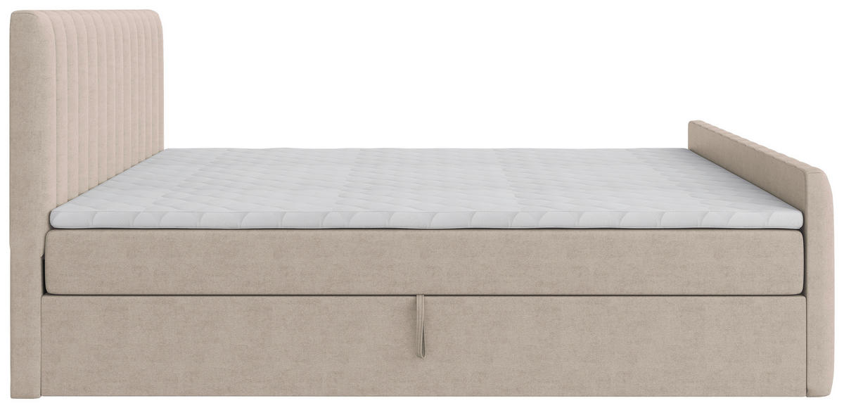 BOXBETT 140/200 cm,  in Creme, gepolstertes Kopfteil, Bettkasten, Topper, Matratzen, H3 + H3 = fest  - Creme/Schwarz, Basics, Kunststoff/Textil (140/200cm) - Chameo