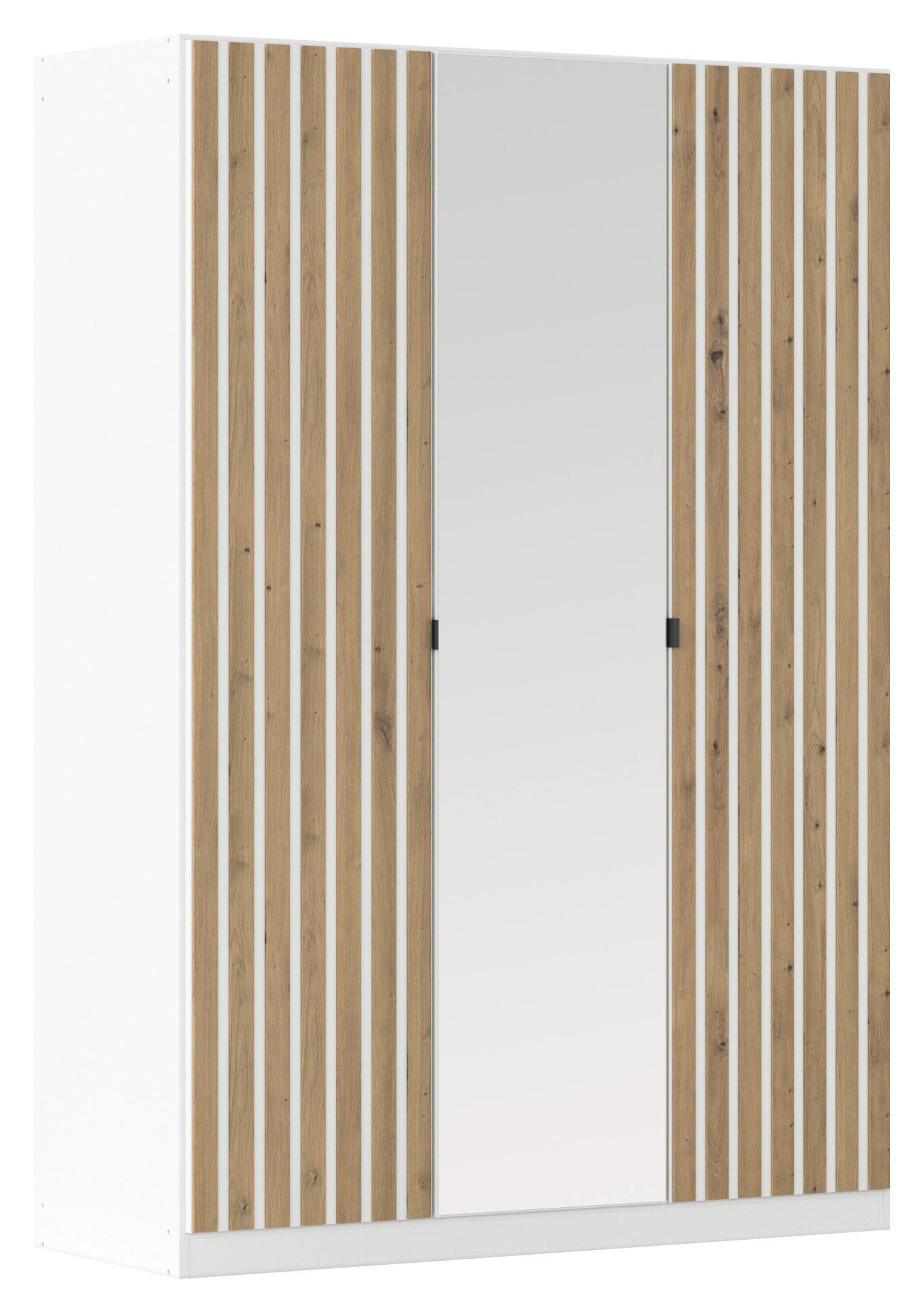 GARDEROB MED GÅNGJÄRNSDÖRRAR 136/197/54 cm 3-dörrar - vit/ek Artisan, Modern, metall/trämaterial (136/197/54cm) - Rauch Möbel