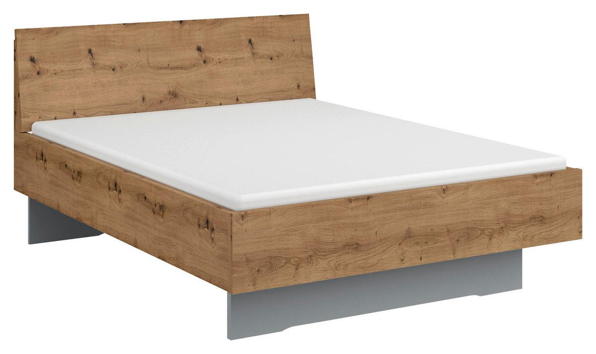 BETT 140/200 cm  in Grau, Eichefarben  - Eichefarben/Grau, Trend, Holzwerkstoff (140/200cm) - Stylife