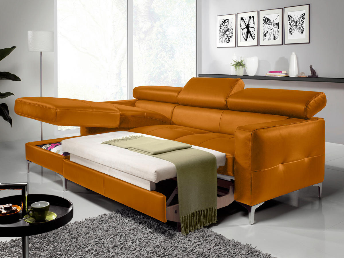 ECKSOFA Gelb Echtleder  - Chromfarben/Gelb, Design, Leder/Metall (168/227cm) - Livetastic