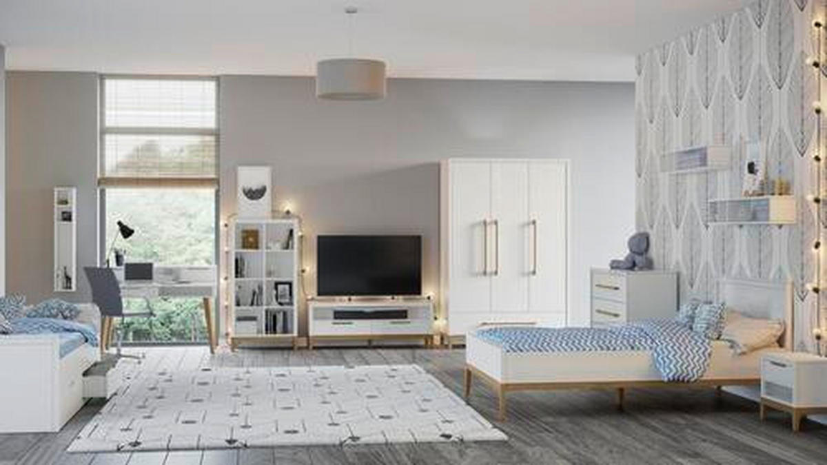 BETT 90/200 cm  in Weiß, Eichefarben  - Eichefarben/Weiß, LIFESTYLE, Holz/Holzwerkstoff (90/200cm) - Stylife