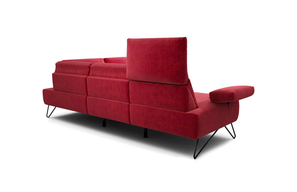 ECKSOFA Cosy Rot Samt  - Rot/Schwarz, Design, Textil/Metall (249-263/193cm) - SENSOO