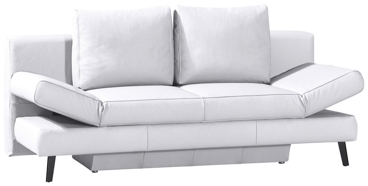 SCHLAFSOFA in Echtleder Weiss  - Weiss/Schwarz, Design, Leder/Metall (200/85/90cm) - Novel