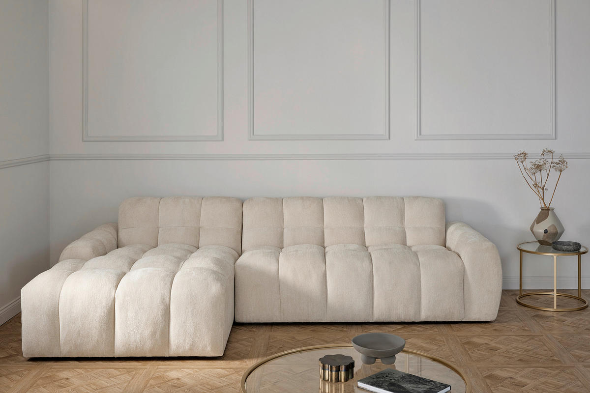 ECKSOFA RELAX BUBBLE CORNER L-L EU Beige Bouclé  - Beige/Schwarz, MODERN, Holz/Kunststoff (305/159cm) - Livetastic