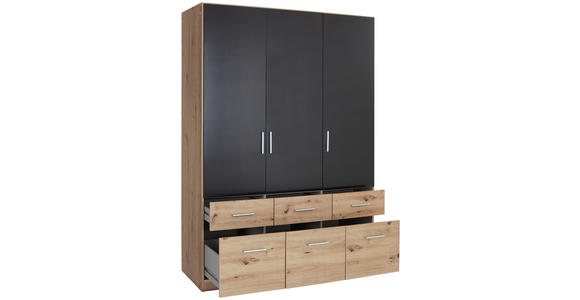KLEIDERSCHRANK in Dunkelgrau, Eiche Artisan - Dunkelgrau/Silberfarben, Design, Holzwerkstoff/Kunststoff (136/197/54cm) - Carryhome