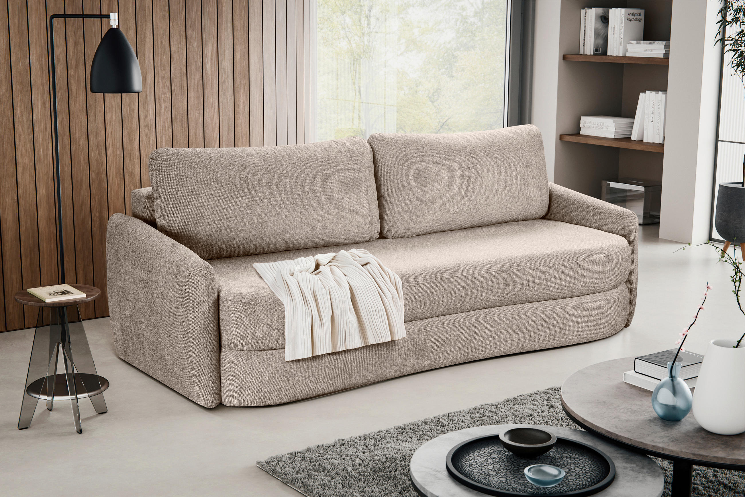 SCHLAFSOFA DIANA  mit Liegefunktion Struktur Beige  - Beige/Schwarz, Basics, Kunststoff/Textil (231/93/108cm) - MID.YOU