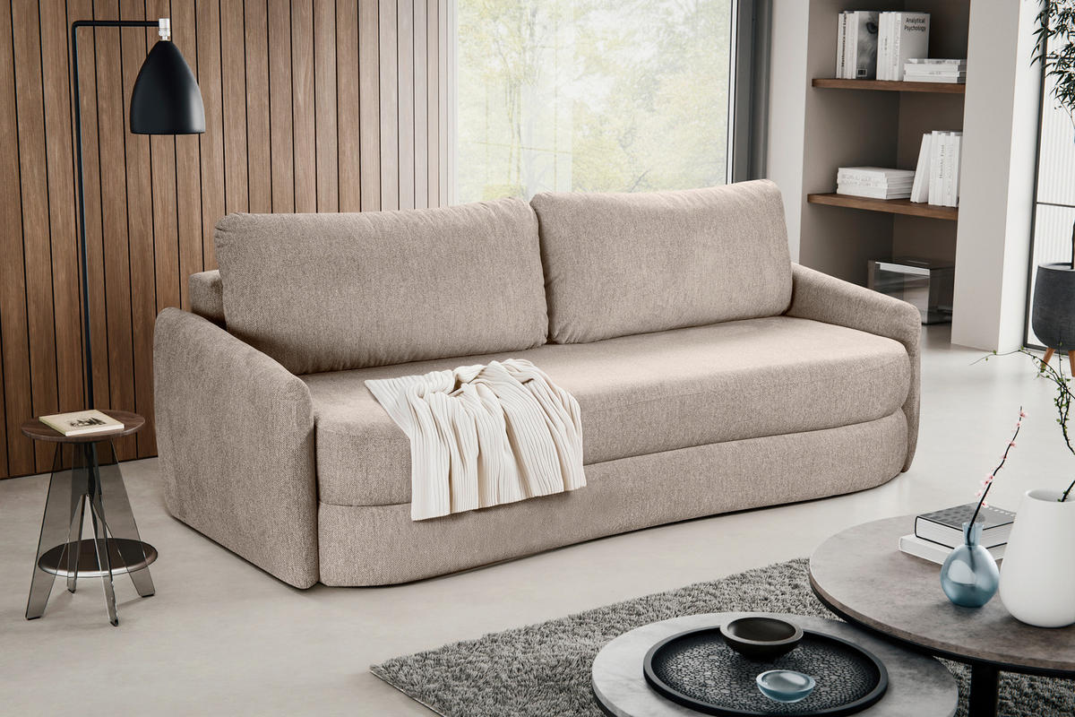 SCHLAFSOFA DIANA  mit Liegefunktion Struktur Beige  - Beige/Schwarz, Basics, Kunststoff/Textil (231/93/108cm) - MID.YOU
