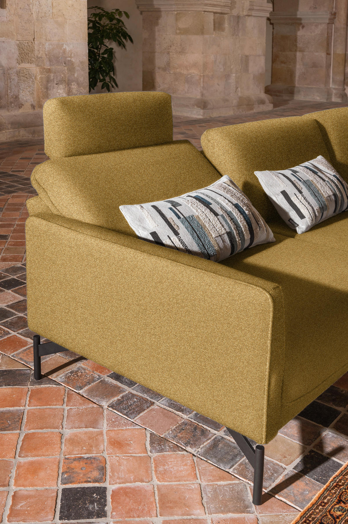 ECKSOFA in Flachgewebe, Struktur Gelb, Grün  - Anthrazit/Gelb, Design, Textil/Metall (254/230cm) - Johann Jakob