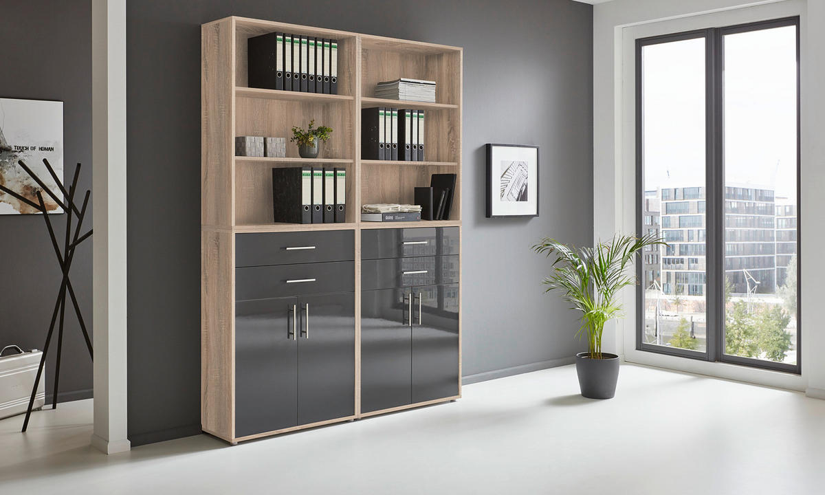 AKTENSCHRANK Sonoma Eiche, Anthrazit Hochglanz  - Anthrazit Hochglanz/Sonoma Eiche, MODERN, Holzwerkstoff (168,8/227,2/33cm) - MID.YOU