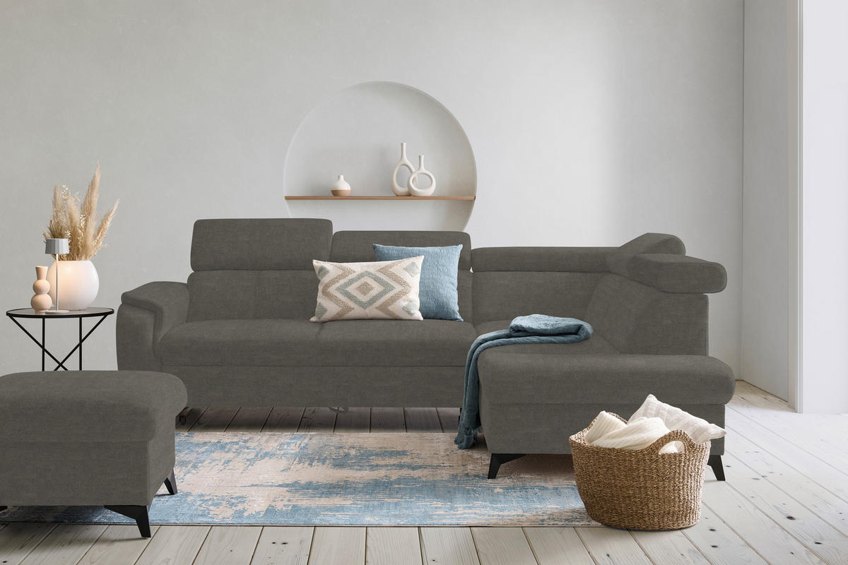 ECKSOFA in Mikrofaser Graubraun  - Graubraun/Schwarz, Design, Textil/Metall (260/203cm) - Stylife