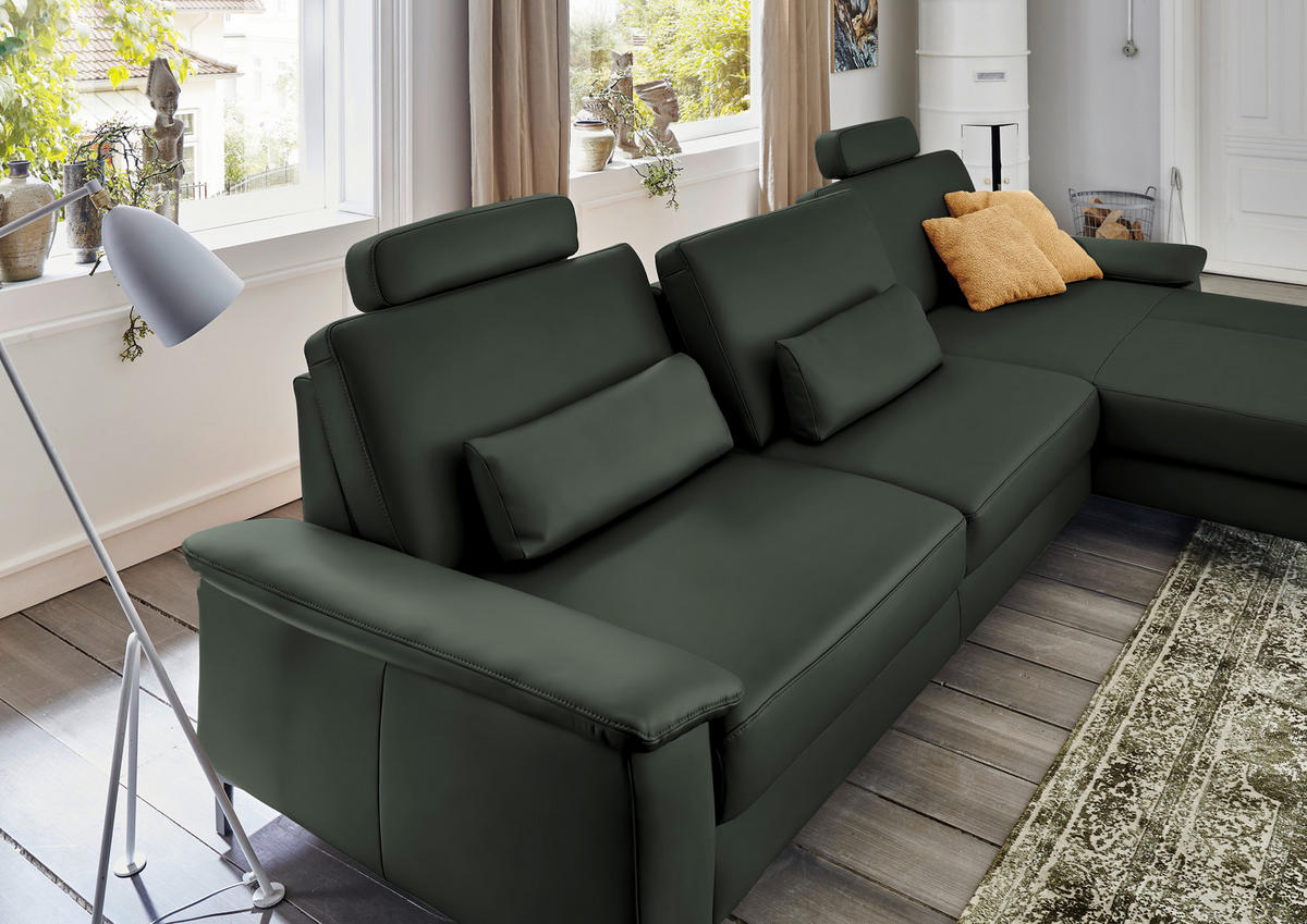ECKSOFA in Echtleder Dunkelgrün  - Dunkelgrün/Schwarz, Design, Leder/Metall (334/176cm) - Dieter Knoll