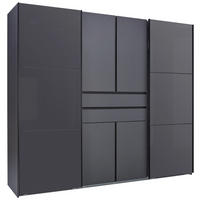 KLEIDERSCHRANK 250/216/65 cm,  in Graphitfarben, Grau, 6 Tür(en)  - Schwarz/Graphitfarben, Design, Glas/Holzwerkstoff (250/216/65cm) - Stylife