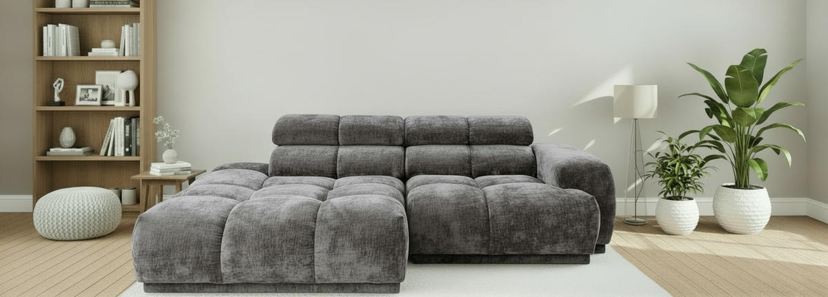 ECKSOFA  in Flachgewebe Anthrazit  150/239 cm  - Anthrazit, MODERN, Textil (150/239cm) - MID.YOU