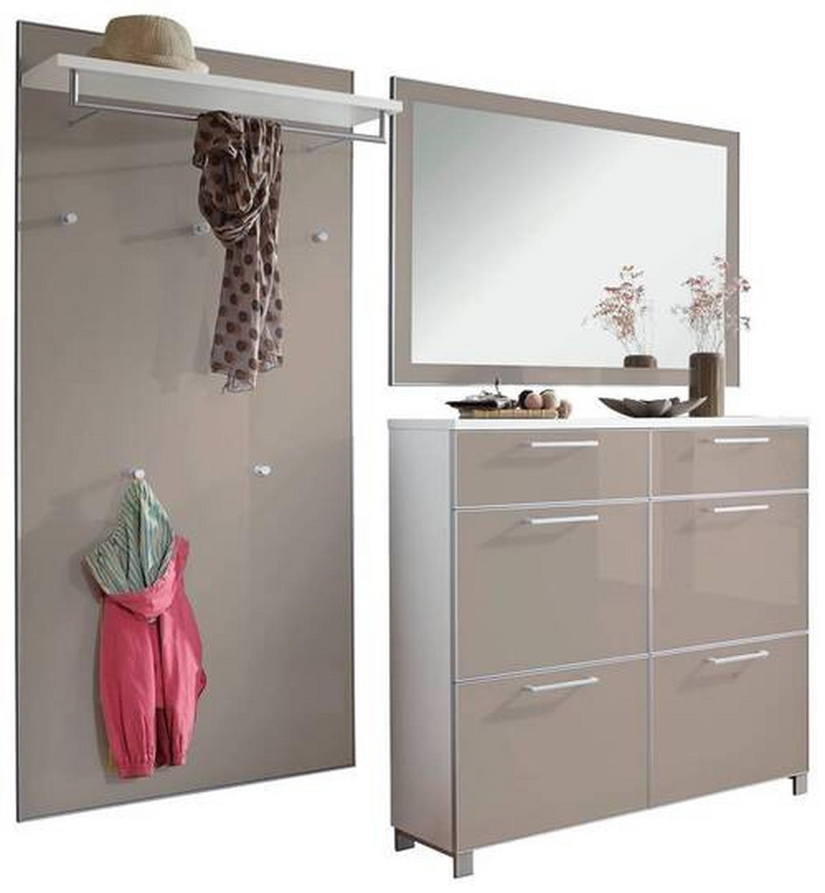 GARDEROBE 3-teilig  in 210/195/31 cm  - Taupe/Weiss, Design, Glas/Holzwerkstoff (210/195/31cm)