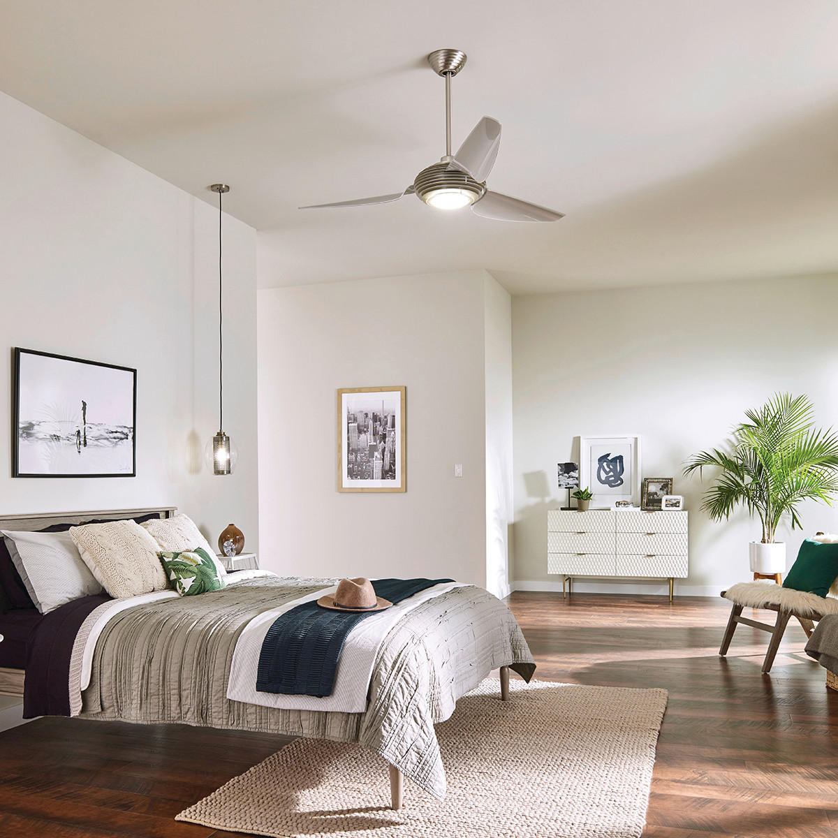DECKENVENTILATOR  152/38 cm    - Champagner/Edelstahlfarben, Design, Kunststoff (152/38cm) - Elstead Lighting