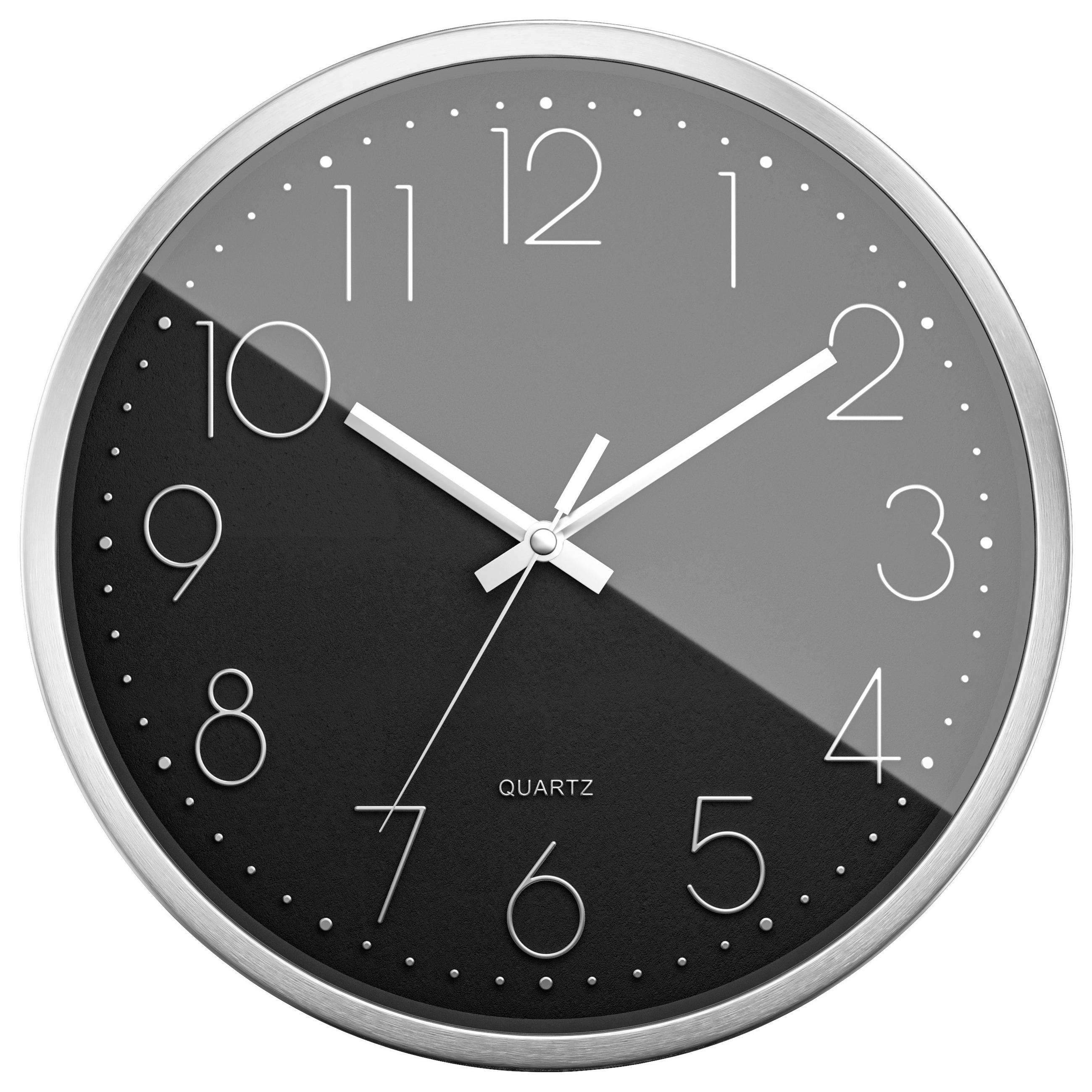 WANDUHR  Schwarz, Silberfarben 30 cm  - Silberfarben/Schwarz, Basics, Metall (30cm)