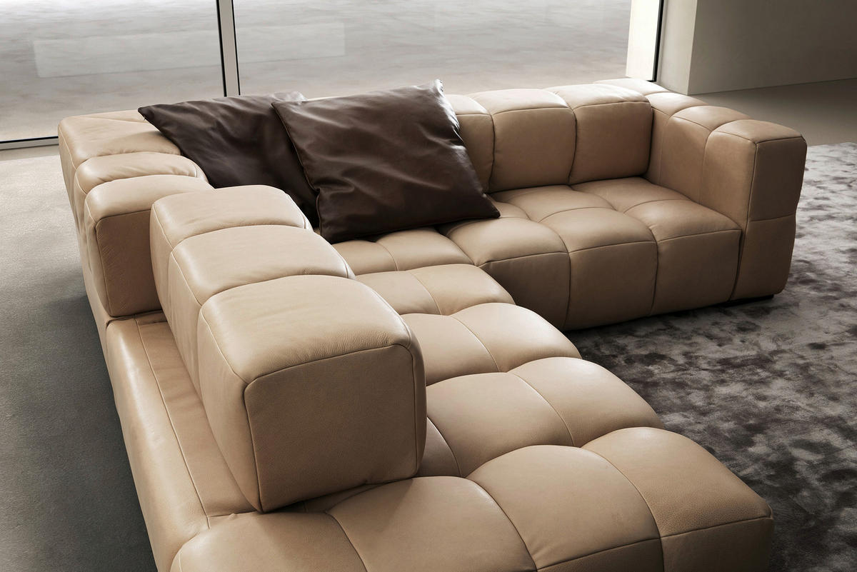 ECKSOFA in Echtleder Hellbraun  - Hellbraun/Schwarz, Design, Leder/Metall (255/244cm) - Emilio Belluti