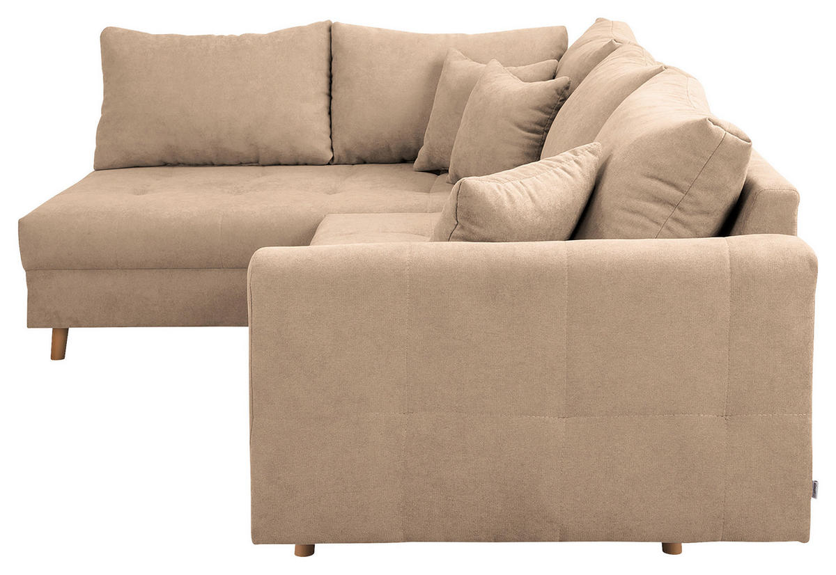 ECKSOFA inkl. Hocker Ariella Creme Mikrofaser  - Creme/Naturfarben, Design, Holz/Textil (161/231cm) - Livetastic