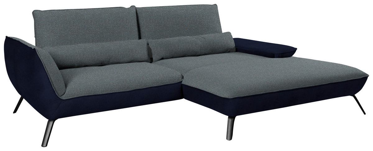 ECKSOFA in Flachgewebe Blaugrau  - Blaugrau/Schwarz, Design, Textil/Metall (273/191cm) - Moderano