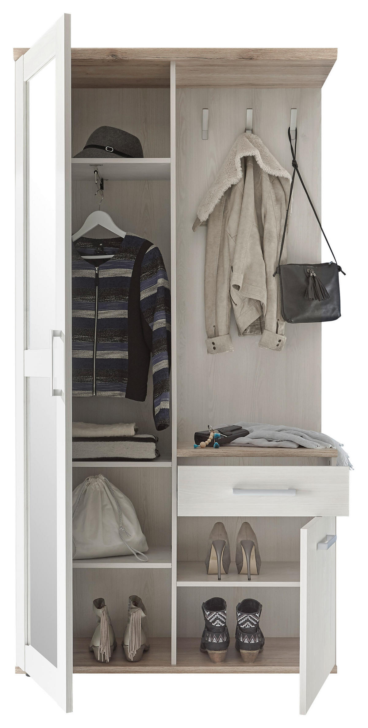 GARDEROBE  in 100/195/38 cm  - Eichefarben/Weiß, Design, Glas/Holzwerkstoff (100/195/38cm) - MID.YOU