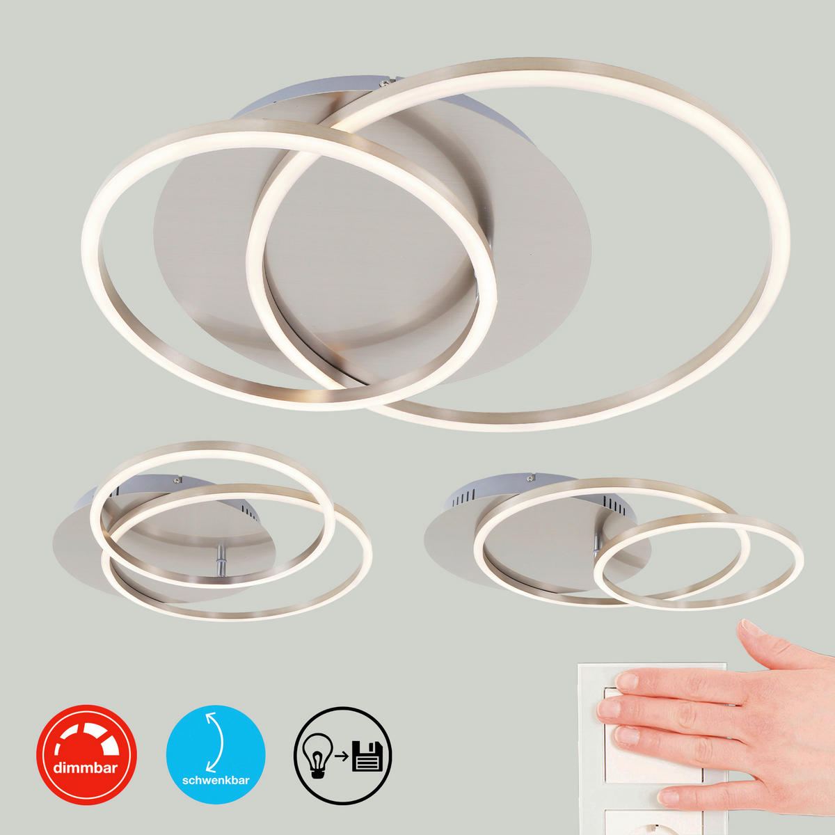 LED-TAKLAMPA 51,5/39,5/8 cm  - nickelfärgad, Design, metall/plast (51,5/39,5/8cm)