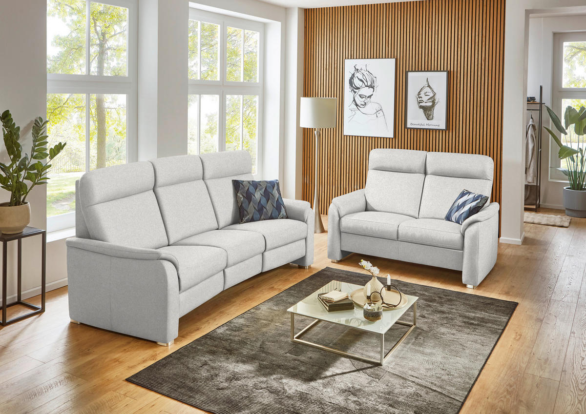 SITZGARNITUR  in Flachgewebe Alabasterfarben  - Alabasterfarben/Alufarben, KONVENTIONELL, Textil/Metall (218/156/107/103/95cm) - Beldomo Comfort