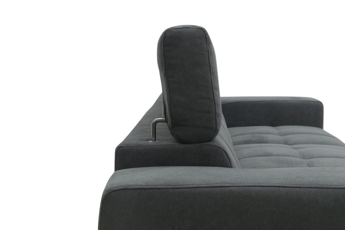 ECKSOFA TRENTO Dunkelgrau Mikrofaser  - Dunkelgrau/Schwarz, MODERN, Textil/Metall (287/175cm) - MID.YOU